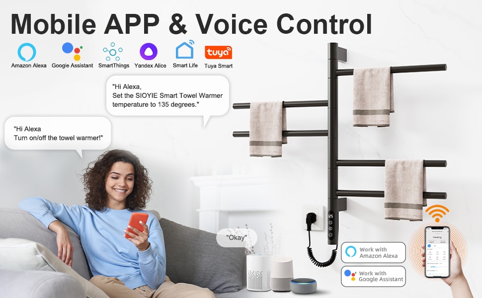 Smart Heated Towel Rack With Wi-fi App Control For Modern Bathroom_voghion.com